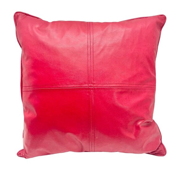 Set of 2 Faux Red Leather Decorative Feather and Down Fill Throw Pillow 18x18 - Picture 2 of 5